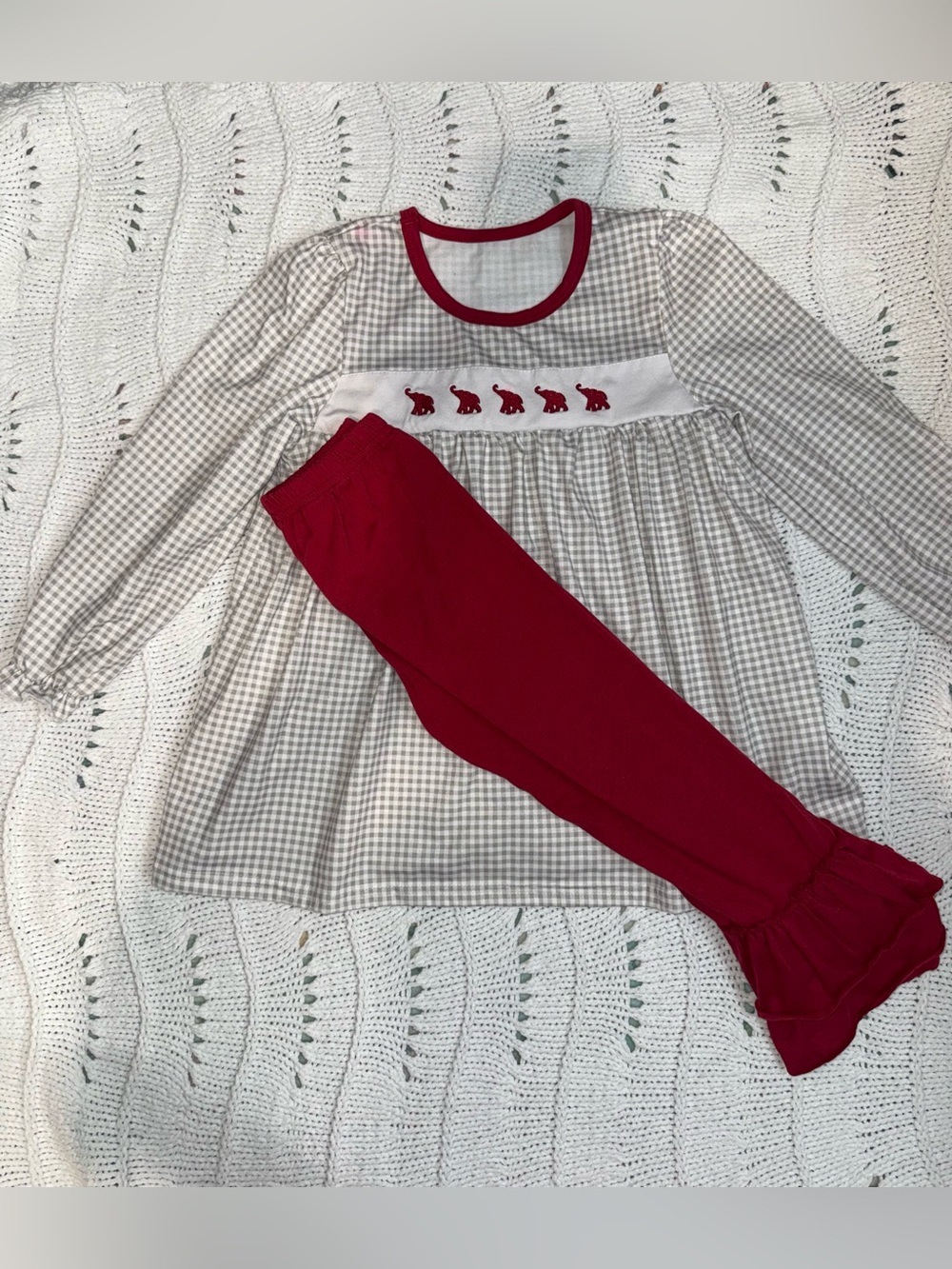 Girls Red Elephant Alabama Roll Tide Trim Two-Piece Set